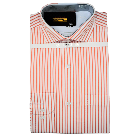 White with orange Vertical Stripes dress shirt