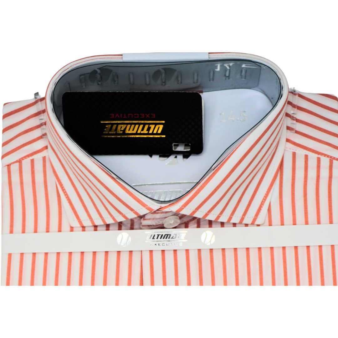 White with orange Vertical Stripes dress shirt