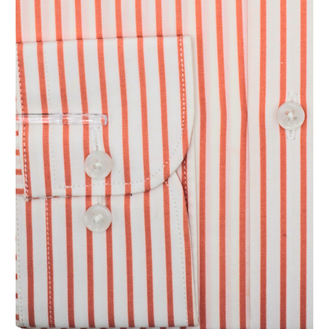 White with orange Vertical Stripes dress shirt