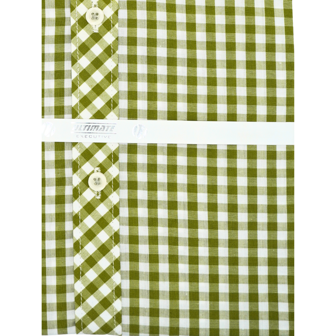 Olive Green & White Gingham Check dress shirt